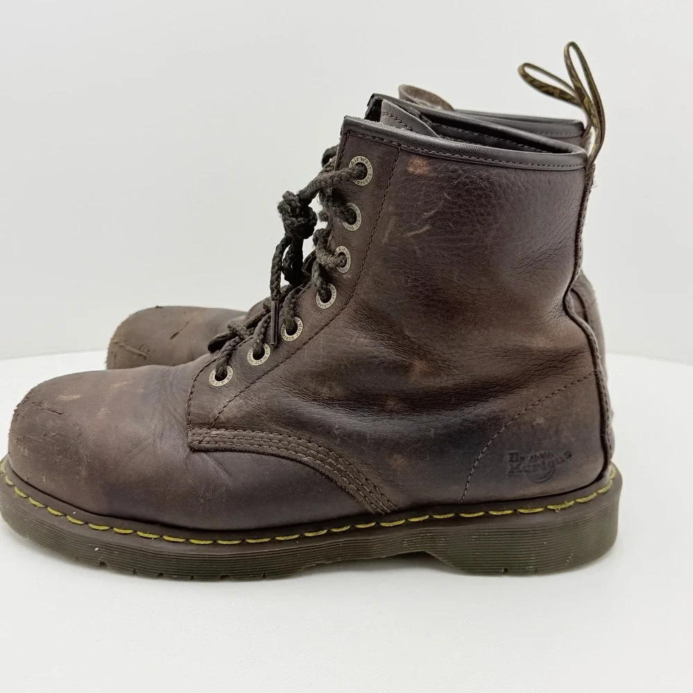 Dr Martens AirWair Steel Toe Work Boots Mens 11 Brown Leather Slip Resistant EH